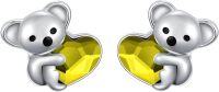 wholesale 925 Sterling Silver Koala Bear Heart Crystal Stud Earrings - Hypoallergenic Gift for Women-August