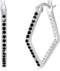 wholesale 925 Sterling Silver Black CZ Square Hoop Earrings with Safety Buckle-0-0