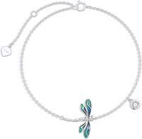 wholesale 10K Gold Chain Blue Enamel Dragonfly Charm Anklet for Women-10K White Gold