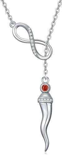 wholesale 925 Sterling Silver Infinity & Cornicello Charm Lucky Amulet Pendant Necklace for Women-02-Italian Horn Infinity