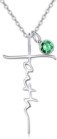 wholesale 925 Sterling Silver Heart Cross Ekg Necklace-Emerald-Emerald