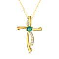 TOUPOP 14K Gold Emerald Cross Pendant Necklace, 16+2 Inch-0-0