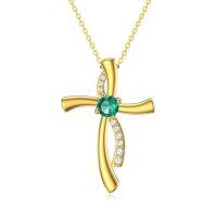 TOUPOP 14K Gold Emerald Cross Pendant Necklace, 16+2 Inch-undefined
