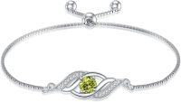 wholesale Sterling Silver Birthstone Dainty Infinity Bracelet for Women-08-Aug.-Peridot
