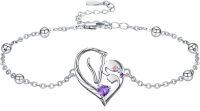 wholesale 925 Sterling Silver Horse Heart Birthstone Bracelet Jewelry Gift for Women-02-Feb-Lab Created Amethyst