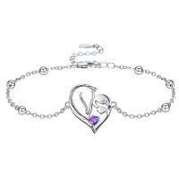 wholesale 925 Sterling Silver Horse Heart Birthstone Bracelet Jewelry Gift for Women-02-Feb-Lab Created Amethyst