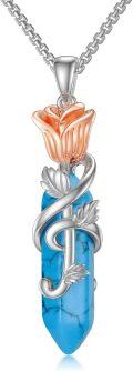 wholesale TOUPOP Rose Flower Necklace Sterling Silver Turquoise Pendant Necklace Christmas Birthday Valentines Mothers Day Jewelry For Women Her Wife -0-0