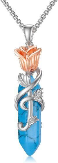 wholesale TOUPOP Rose Flower Necklace Sterling Silver Turquoise Pendant Necklace Christmas Birthday Valentines Mothers Day Jewelry For Women Her Wife -undefined