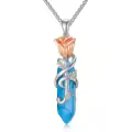TOUPOP Sterling Silver Turquoise Rose Flower Pendant Necklace-0-0