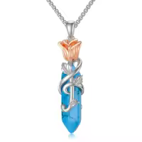 TOUPOP Sterling Silver Turquoise Rose Flower Pendant Necklace-undefined
