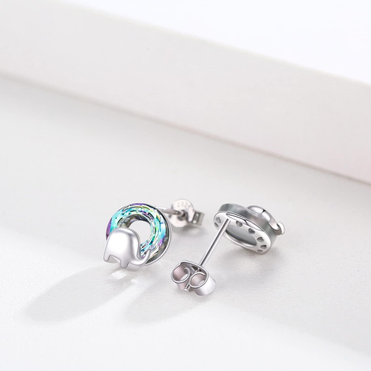 wholesale 925 Sterling Silver Rainbow Elephant Stud Earrings Gift for Women Girls Kids-0-2