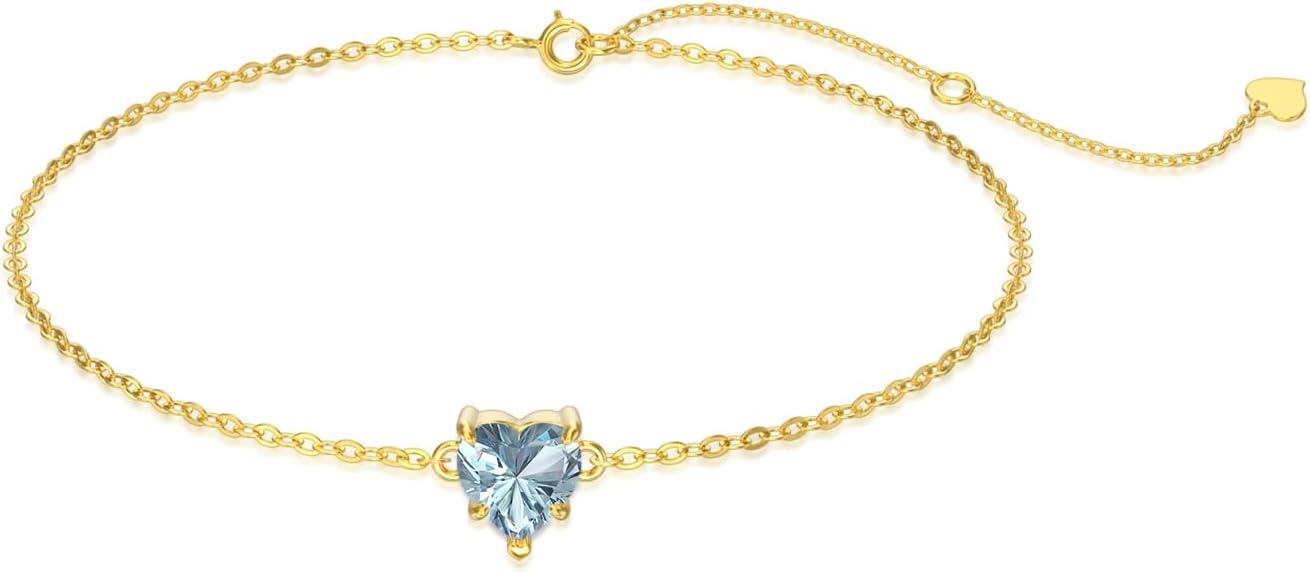 wholesale 14K Gold Created Birthstone Heart Cut 7mm Bracelet for Women 6 5 +2 -0-0