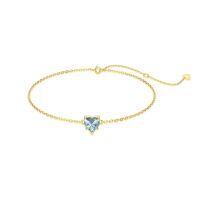 wholesale 14K Gold Created Birthstone Heart Cut 7mm Bracelet for Women 6 5 +2 -Created Aquamarine