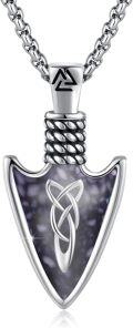 wholesale 925 Sterling Silver Purple Stone Viking Arrowhead Necklace with Celtic Knot Pendant for Men-0-0