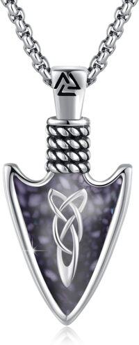 wholesale 925 Sterling Silver Purple Stone Viking Arrowhead Necklace with Celtic Knot Pendant for Men-Arrow Necklace（Black Gravel ）