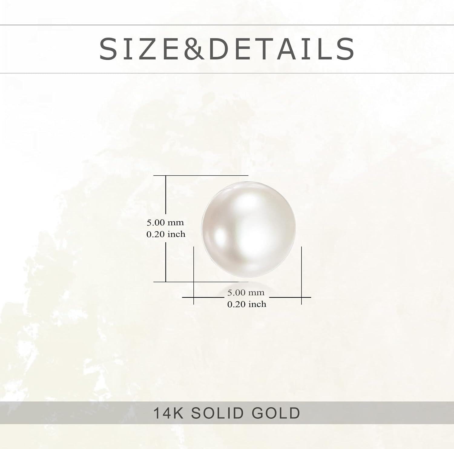 14K Gold Pearl Stud Earrings Flat Back Post Jewelry for Women-0-1