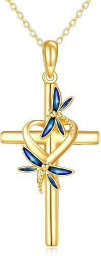 wholesale 14K Real Gold Dragonfly Pendant Necklace for Women, 58.5% Pure Gold, 13x19mm, 18 Chain, Gift for Daughter Grandma Mother-dragonfly