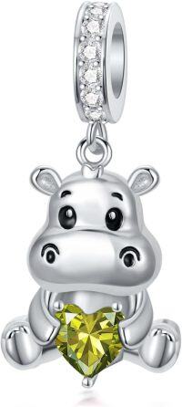wholesale 925 Sterling Silver Birthstone Hippo Charm for Bracelets Jewelry-08-Aug-Hippo