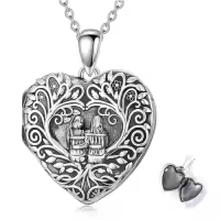 TOUPOP Stainless Steel Crystal Heart Urn Photo Locket Memorial Necklace-style_name:Photo Locket - Sisters