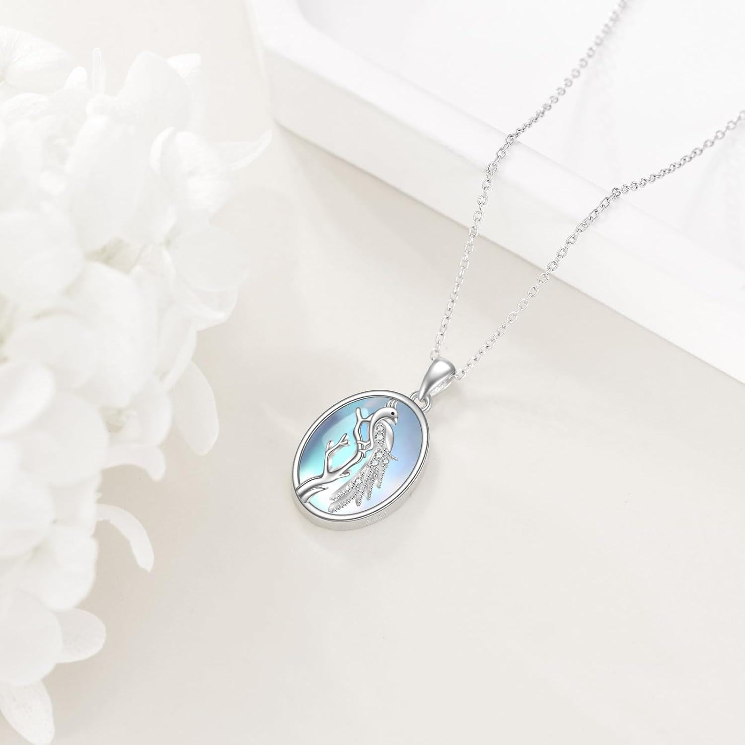wholesale 925 Sterling Silver Peacock Pendant with Mother of Pearl Stone Chain Necklaces for Women and Girls-0-4