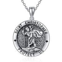 wholesale Patron Saint Necklace S925 Sterling Silver Four Way Cross Necklace St Michael/st Christopher/st Benedict/st Joseph/st Francis Pendant, Religious Protection Necklace For Men Women Birthday Father's Day Anniversary -style_name:3-St Christopher-Round