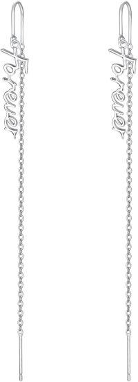 wholesale 925 Sterling Silver Threader Earrings with Cross and Love Pendant on Long Chain Drops for Women Girls-Forever