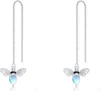 wholesale 925 Sterling Silver Teardrop Moonstone Bee Threader Earrings for Women-Bee