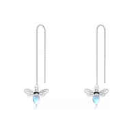 wholesale 925 Sterling Silver Teardrop Moonstone Bee Threader Earrings for Women-Bee