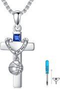 wholesale 925 Sterling Silver Sports Cross Urn Pendant Necklace  with Funnel Kit - Basketball Football Baseball Cremation Jewelry for Men & Women-0-0