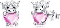 wholesale 925 Sterling Silver Birthstone Highland Cow Stud Earrings Cute Animal Jewelry Gift for Women Girls-Silver-10-Oct
