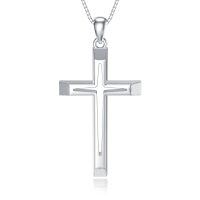 TOUPOP 925 Sterling Silver Cross Pendant Necklace Classic Faith Jewelry For Women Men-undefined