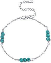 wholesale 925 Sterling Silver Turquoise Beads Chain Ankle Anklet for Women Beach Foot Jewelry-Turquoise Anklet