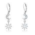 wholesale 925 Sterling Silver Crescent Moon North Star Drop Earrings Platinum Plated Cz Accent-0-0