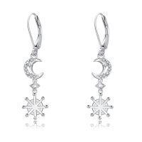 wholesale 925 Sterling Silver Crescent Moon North Star Drop Earrings Platinum Plated Cz Accent-04-Moon