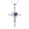 TOUPOP White Gold S925 Sterling Silver Sapphire Cross Pendant Necklace-0-0