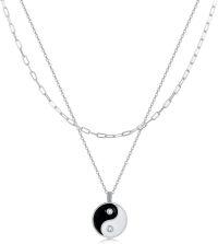 wholesale 925 Sterling Silver Ying Yang Pendant Double Chain Necklace with Black and White Enamel Design-Yin Yang