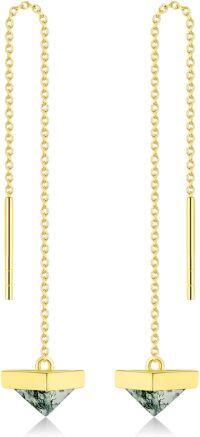 wholesale 14K Gold Moss Agate Turquoise Opal Malachite Pyramid Threader Earrings-Style-Moss Agate