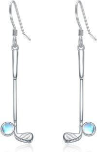 wholesale 925 Sterling Silver Sports Theme Golf Club Shape Moonstone Dangle Drop Earrings for Women Gift Ideas-Golf