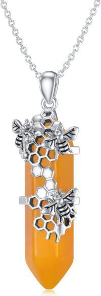 wholesale  925 Sterling Silver Reiki Healing Orange Crystal Necklace – 18 with Extender, 1.4 Pendant, Gift Ready-Bee