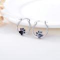 wholesale 925 Sterling Silver Small Hoop Earrings with Black Paw Print for Sensitive Ears Cute Animal s for Women & Daughter-0-1