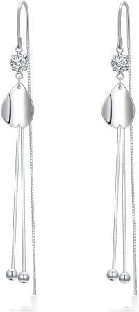 wholesale 925 Sterling Silver Teardrop Threader Earrings with Chain and Beads for Women's Fashion -Horseshoe Dangle