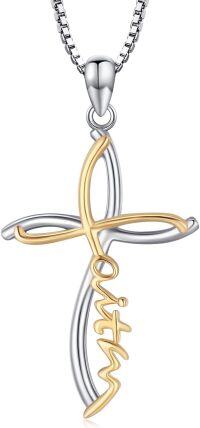 wholesale 925 Sterling Silver Gold Plated Faith Cross Necklace for Women-B-Yellow Gold Faith