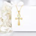 wholesale Gold 14K Yellow Gold Ankh Cross with Cubic Zirconia Pendant Necklace for Women -0-4