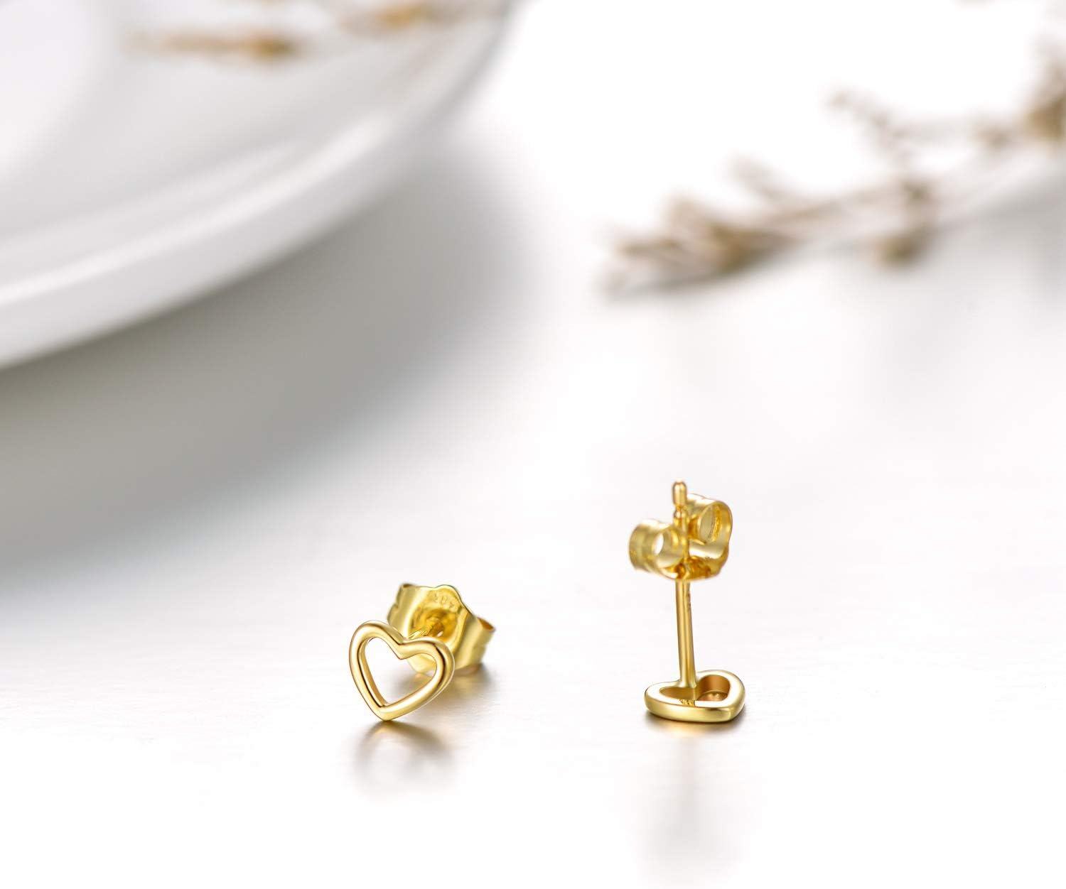 Gold 14k Tiny Hollow Heart Studs with Screwback for Women - Minimalist Jewelry-0-3