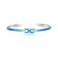 TOUPOP Sterling Silver Blue Fire Opal Celtic Infinity Cuff Bangle Bracelet-undefined