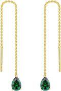 wholesale 14K Solid Gold Emerald Threader Earrings for Women Dangle Drop Birthstone Gift-0-0