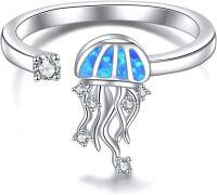 wholesale 925 Sterling Silver 925 Sterling Silver Cute Animal Adjustable Open Rings Women Birthday Gifts-Jellyfish Ring-Blue