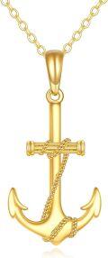 wholesale 14K Gold Anchor Pendant Necklace with Rope Detailing - Birthday Gifts for Her-0-0