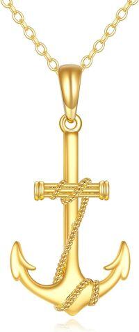 wholesale 14K Gold Anchor Pendant Necklace with Rope Detailing - Birthday Gifts for Her-Anchor Necklace Yellow Gold