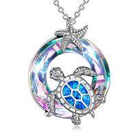 wholesale Turtle Gifts S925 Sterling Silver Crystal Sea Turtle Necklace Christmas Gifts For Women, 18+2 Inch -color_name:04-Purple